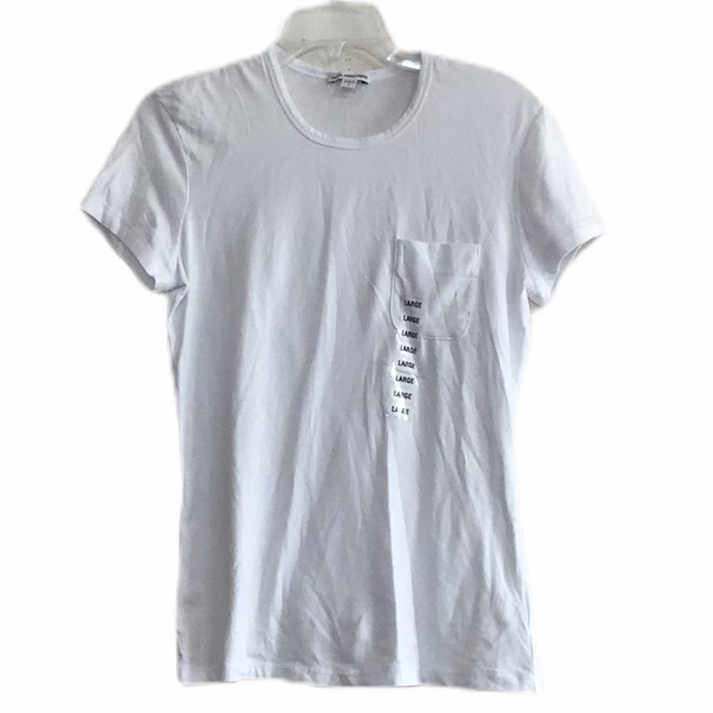 James Peres Standard White Short Sleeve Pocket Tee Shirt Size Large